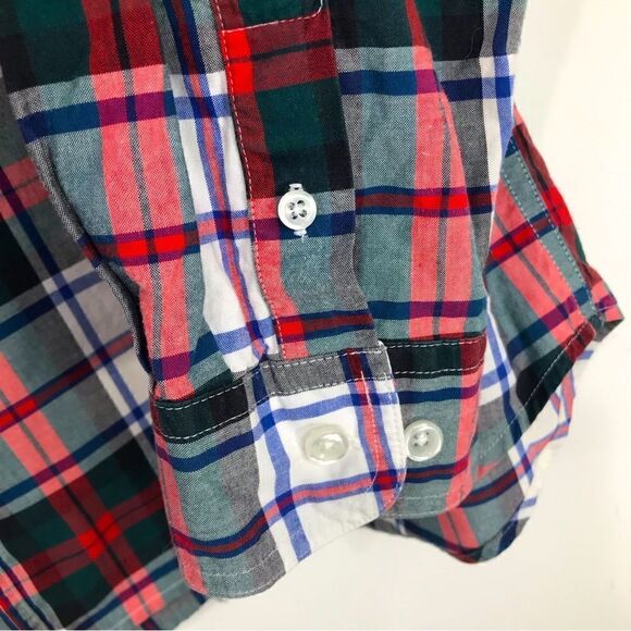 The Disney Store Mickey Mouse Red Green Cotton Plaid Button Down Retro Shirt - Picture 9 of 12